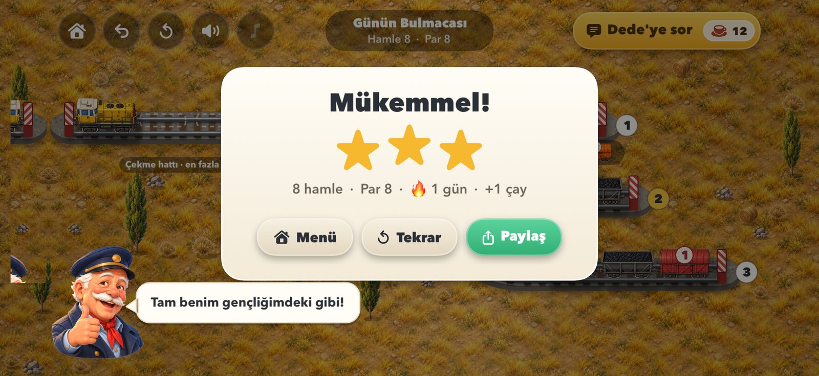 Günün Bulmacası tamamlandı, üç yıldız ve seri
